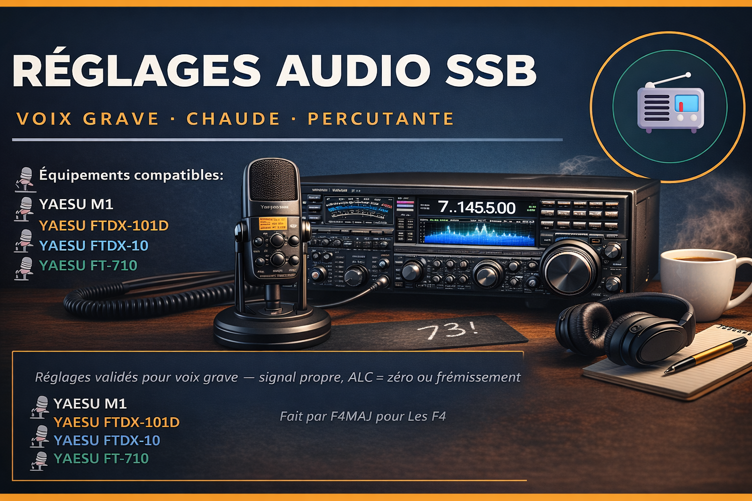 Réglages Audio SSB — Micro Yaesu M1 + FTDX-101D / FTDX-10 / FT-710 par F4AMJ